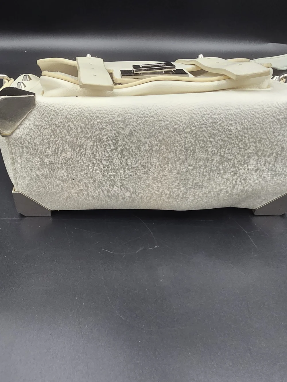 Cream Studded Crossbody Bag with Adjustable Strap